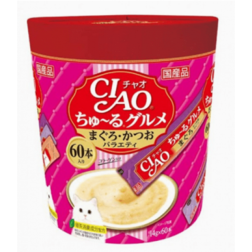 CIAO Churu SC-222 吞拿魚+鰹魚 3種味桶裝Party Mix貓小食 (14g x 60本)